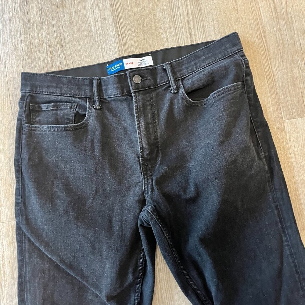 Mens Old Navy Black Denim Jeans Slim - 36x32 - Picture 2 of 7